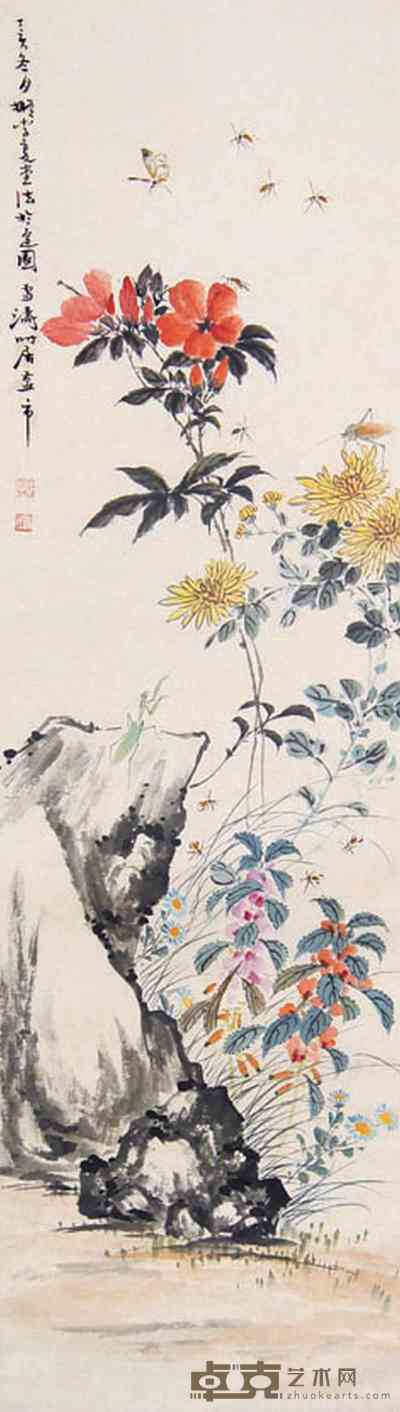 王雪涛 花卉草虫 立轴 116×34cm